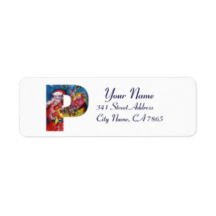 CHRISTMAS P LETTER / SANTA WITH GIFTS MONOGRAM LABEL