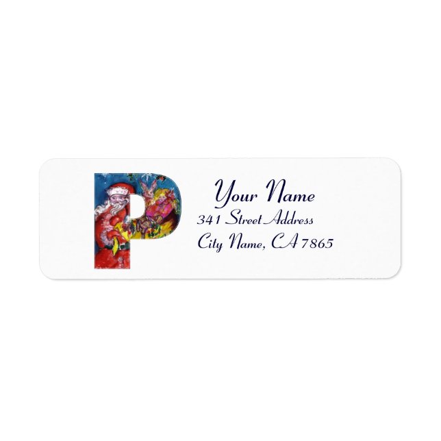 CHRISTMAS P LETTER  / SANTA  WITH GIFTS MONOGRAM LABEL (Front)