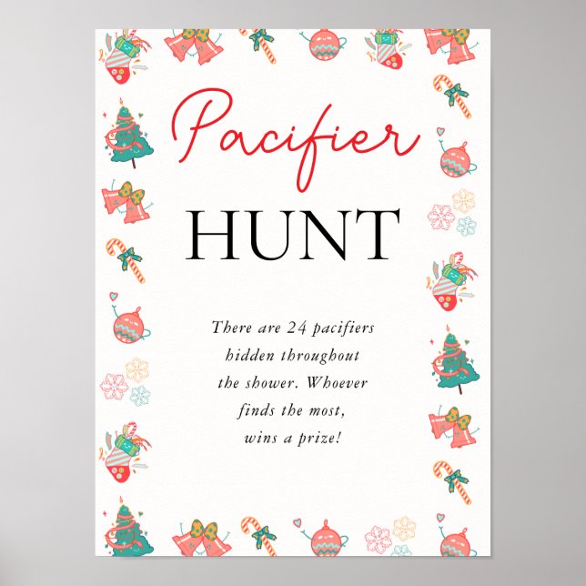 Christmas Pacifier Hunt Baby Shower Game Poster (Front)