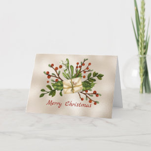 Christmas Package Red Berries Greenery Watercolor Holiday Card