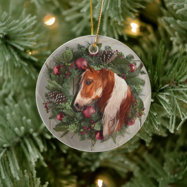 Christmas Paint Horse v2 Ceramic Circle Ornament (Tree)