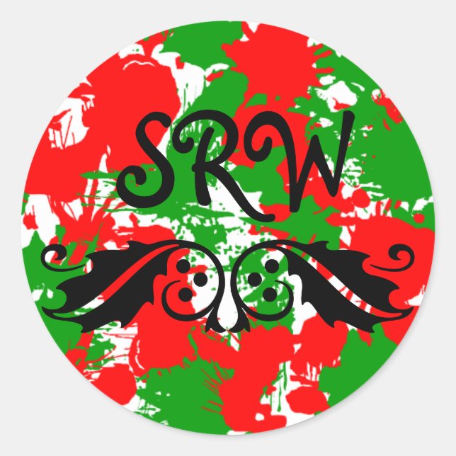 Christmas Paint Splatter Monogram Sticker (Front)