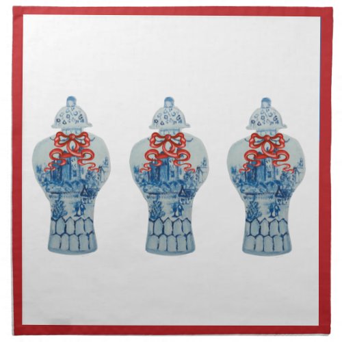 Christmas Painted Blue and White Ginger Jar Cloth Napkin