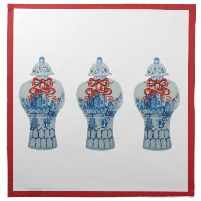 Christmas Painted Blue and White Ginger Jar Cloth Napkin (Front)