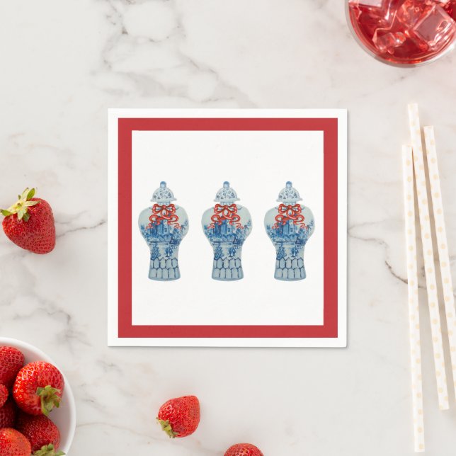Christmas Painted Blue and White Ginger Jar Napkins (Insitu)