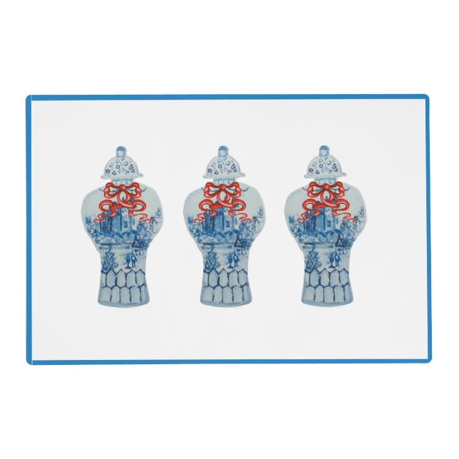 Christmas Painted Blue and White Ginger Jar Placemat (Front)