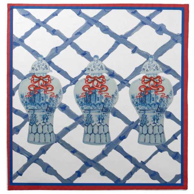 Christmas Painted Blue Ginger Jar Cloth Napkins (Front)