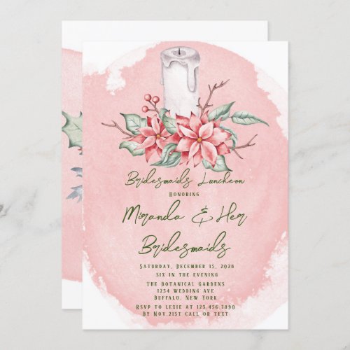 Christmas Painted Poinsettia Bridesmaids Luncheon Invitation