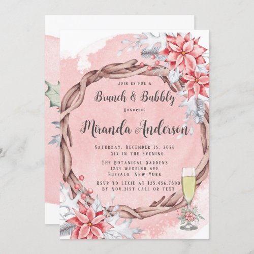 Christmas Painted Poinsettia Brunch  Bubbly Invitation
