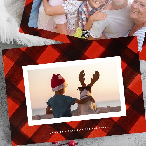 Christmas Painted Red Black Plaid Photo Frame Holiday Card