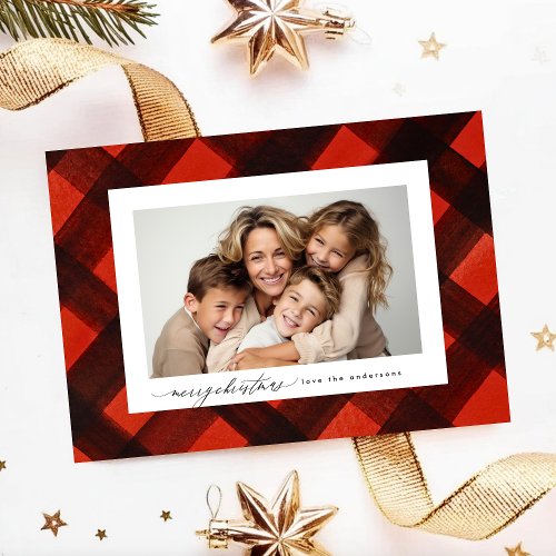 Christmas Painted Red Black Plaid Photo Frame Holiday Card