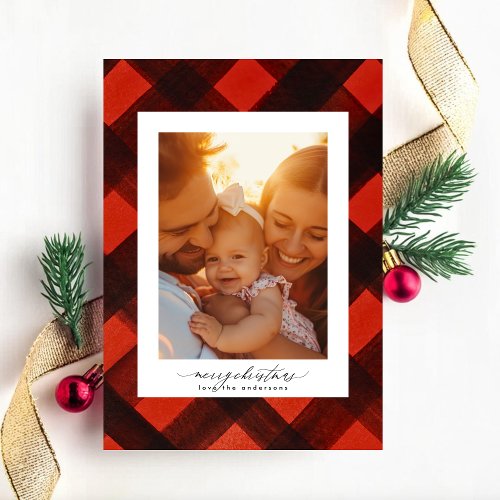 Christmas Painted Red Black Tartan Photo Frame Holiday Card