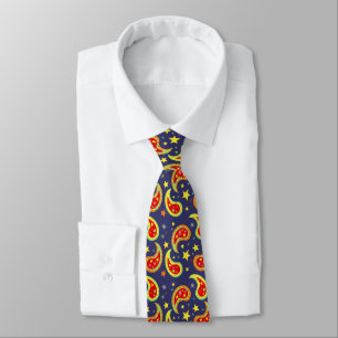 Christmas paisley blue red gold star neck tie