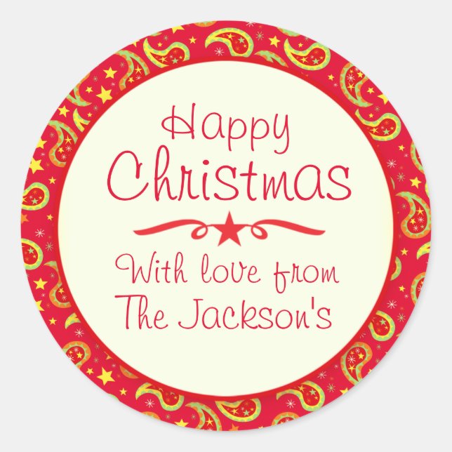 Christmas paisley pattern gift label sticker (Front)