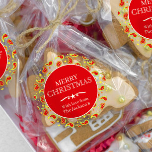 Christmas paisley pattern red star custom classic round sticker