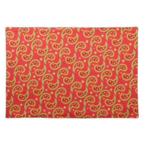 Christmas paisley red green stars canvas placemat