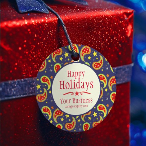 Christmas paisley star blue holiday custom gift favor tags