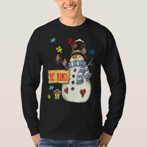 Christmas Pajama Autism Awareness Be Kind Snowman  T_Shirt