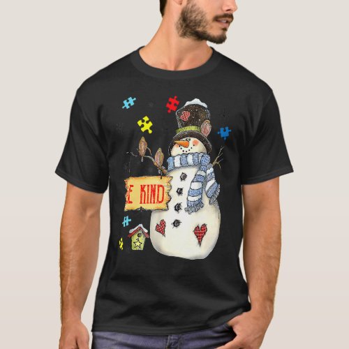Christmas Pajama Autism Awareness Be Kind Snowman  T_Shirt