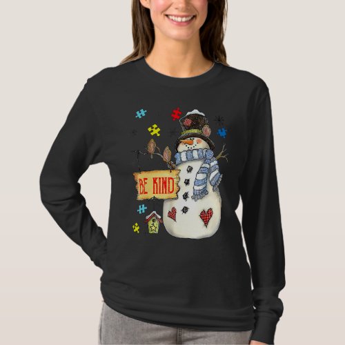 Christmas Pajama Autism Awareness Be Kind Snowman  T_Shirt