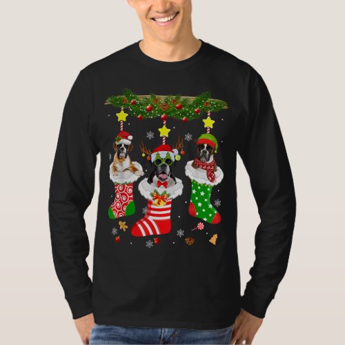 Christmas Pajama Boxer Dog Lover Xmas Socks T_Shirt