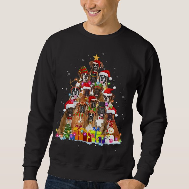 Christmas Pajama Boxer Tree Xmas Gifts Dog Dad Mom Sweatshirt (Front)