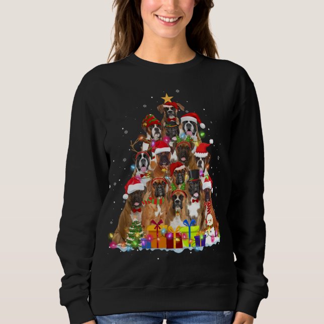 Christmas Pajama Boxer Tree Xmas Puppy Dog Dad Mom Sweatshirt (Front)