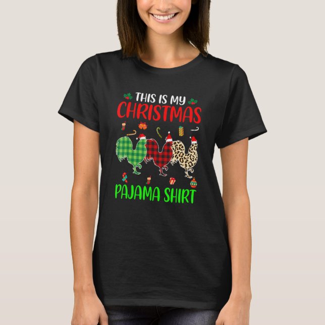 Christmas Pajama Chicken  Animals Xmas Tree Lights T-Shirt (Front)