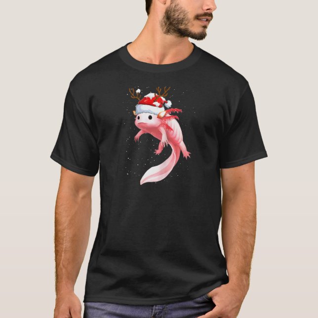 Christmas Pajama Dabbing Axolotl Santa Hat Reindee T-Shirt (Front)