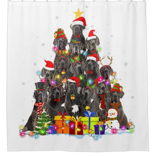 Christmas Pajama Dane Tree Xmas Dog Dad Mom  Shower Curtain