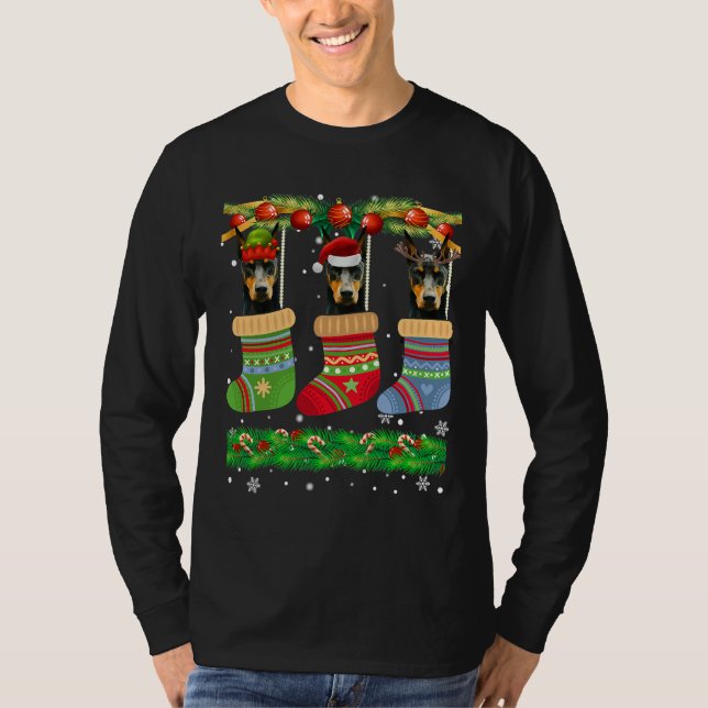 Christmas Pajama Doberman Dog Puppy T-Shirt (Front)
