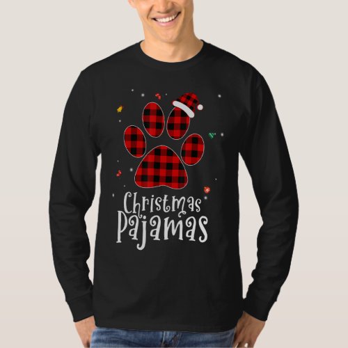 Christmas Pajama Dog Paw With Buffalo Plaid Santa  T_Shirt