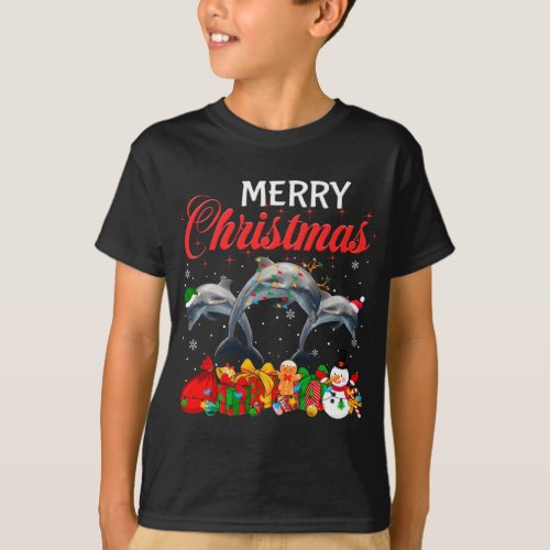 Christmas Pajama Dolphin Lover Xmas Tree Lights An T_Shirt