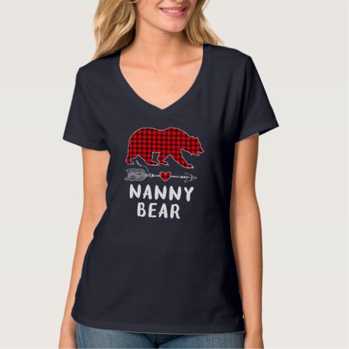 Christmas Pajama Family Arrow Nanny Bear Red Plaid T_Shirt