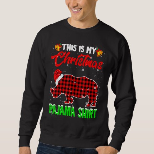 Christmas Pajama Funny Santa Red Plaid Rhino Chris Sweatshirt