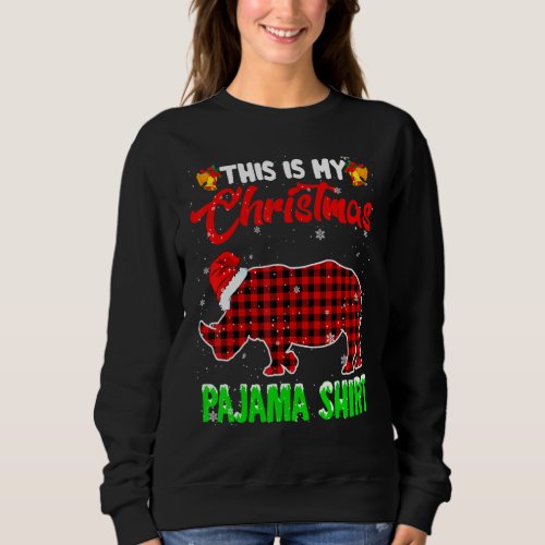 Christmas Pajama Funny Santa Red Plaid Rhino Chris Sweatshirt