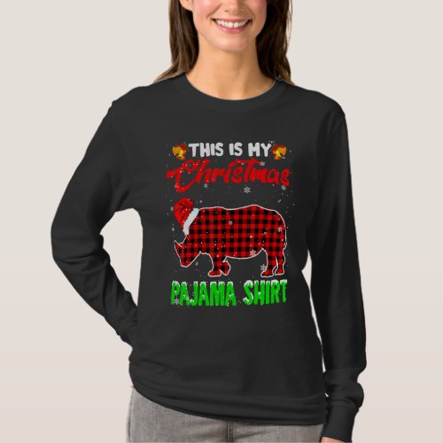 Christmas Pajama Funny Santa Red Plaid Rhino Chris T_Shirt