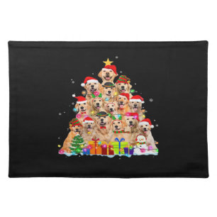 Christmas Pajama Golden Retriever Tree Xmas Gift D Cloth Placemat
