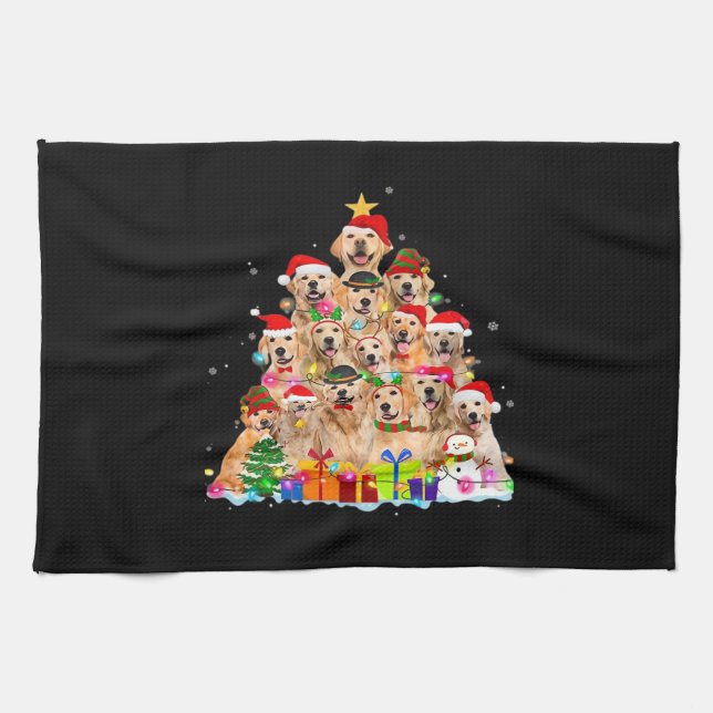 Christmas Pajama Golden Retriever Tree Xmas Gift D Kitchen Towel (Horizontal)