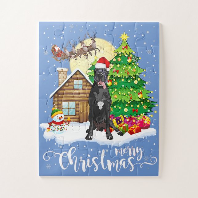 Christmas Pajama Great Dane Tree Xmas Dog Dad Mom  Jigsaw Puzzle (Vertical)