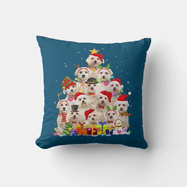 Christmas Pajama Maltese Tree Xmas Gifts Dog Dad Throw Pillow (Front)