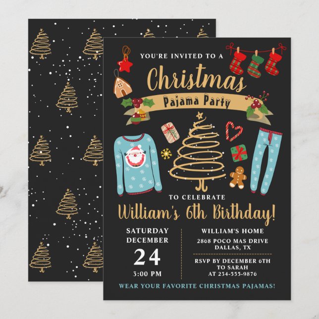 Christmas Pajama Party Boys Sleepover Birthday Invitation (Front/Back)