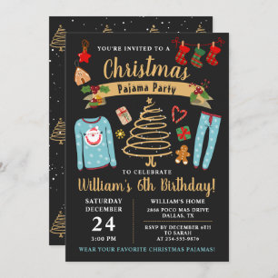 Christmas Pajama Party Boys Sleepover Birthday Invitation