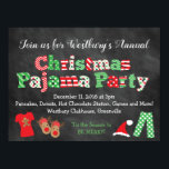Christmas Pajama Party Chalkboard Style Poster<br><div class="desc">This fun and festive Christmas Pajama Party chalkboard style poster is perfect for any Christmas pajama theme event! This design features a chalkboard style background,  bright Christmas color pattern letters,  and fun Christmas graphics and illustrations along the bottom including Christmas pajamas,  reindeer slippers,  candy cane and Santa hat!</div>