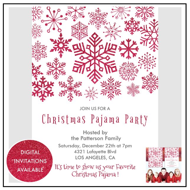 Christmas Pajama Party Chic Illustration Snowflake Invitation (Creator Uploaded)
