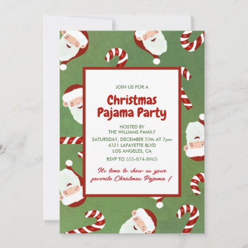 Christmas Pajama Party Cute Santa Barley Sugar Invitation