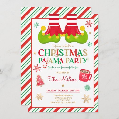 Christmas Pajama Party Elf Holiday Pajama Party Invitation