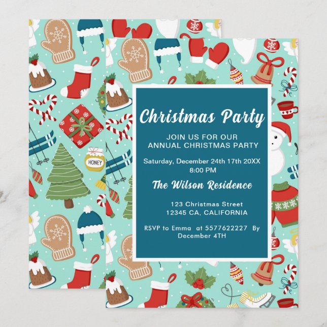 Christmas pajama party fun kids illustrations  invitation (Front/Back)