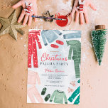 Christmas pajama party fun kids illustrations invitation<br><div class="desc">Christmas pajama party invite fun kids illustrations with cute and festive pj , jumpsuits and fluffy sleepers, with a playful brushed script font. Perfect for a friends, family and birthday sleepover, don't forget your best or ugly sweaters and fun sleepwear. Pajama and pancakes! With pink, green , blue colors on...</div>