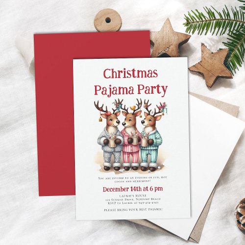 Christmas Pajama Party Funny Reindeer Sleepover Invitation